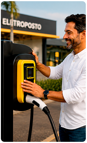 Terminal físico de pagamento para estações de recarga de veículos elétricos.